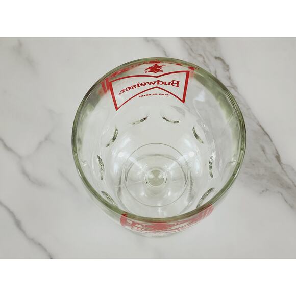 Budweiser Thumbprint Beer Goblet Glass 16oz Chalice Cup Red Logo 6" Vintage - Picture 12 of 14